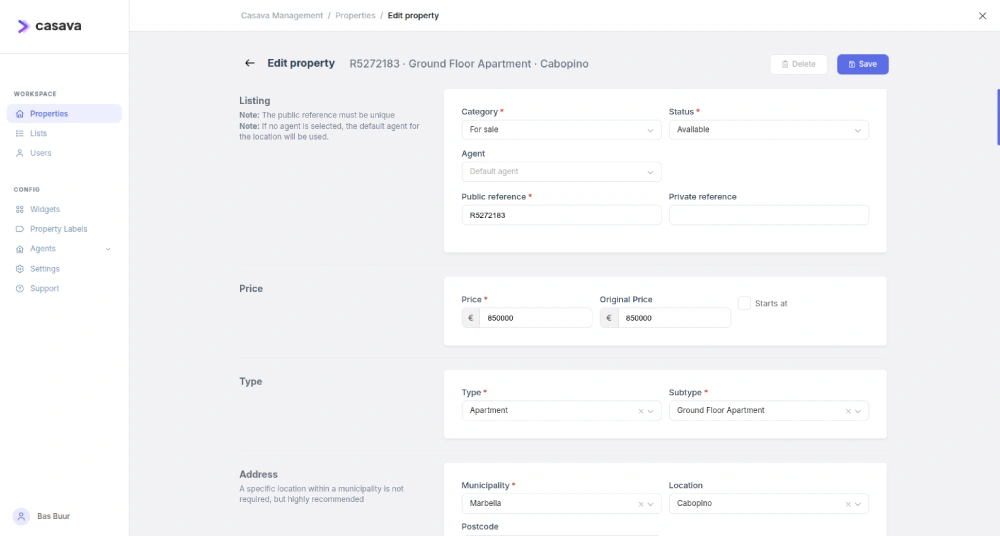 Management Panel - Edit Properties